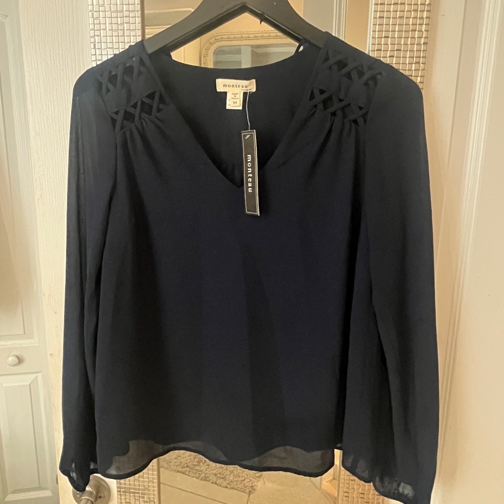 NWT Monteau Women's Navy Long Sleeve Top Size M